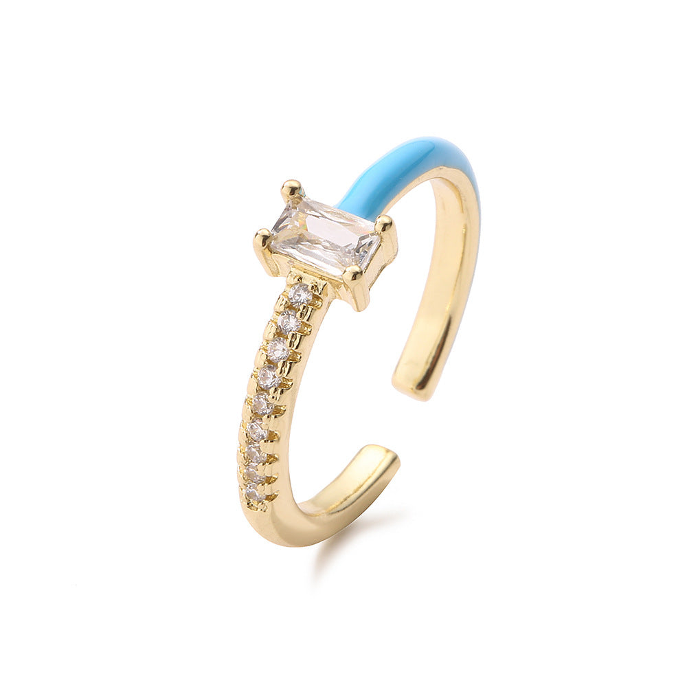 Anello geometrico minimalista in rame con placcatura in oro 18 carati e finitura smaltata da donna