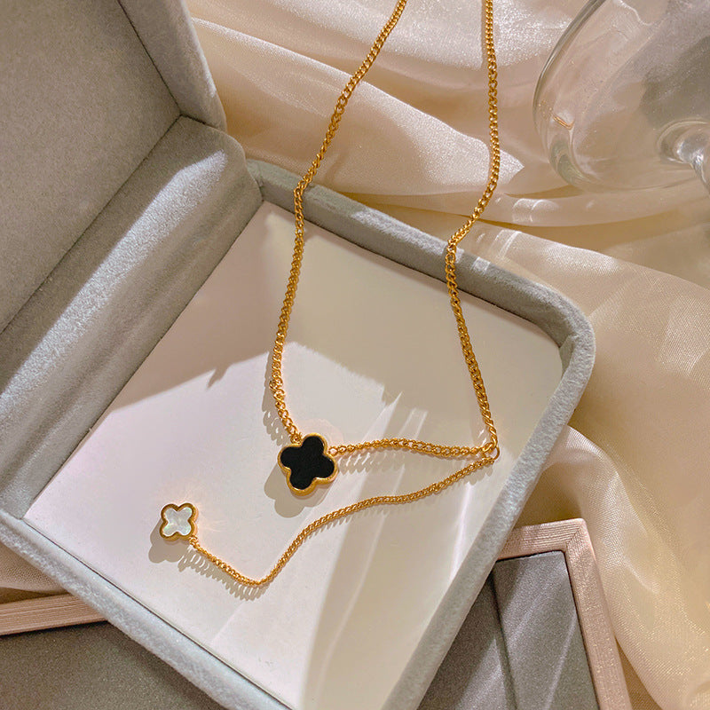 Sweet Gold Plated Plant Titanium Steel Necklace with Tassel for Unisex