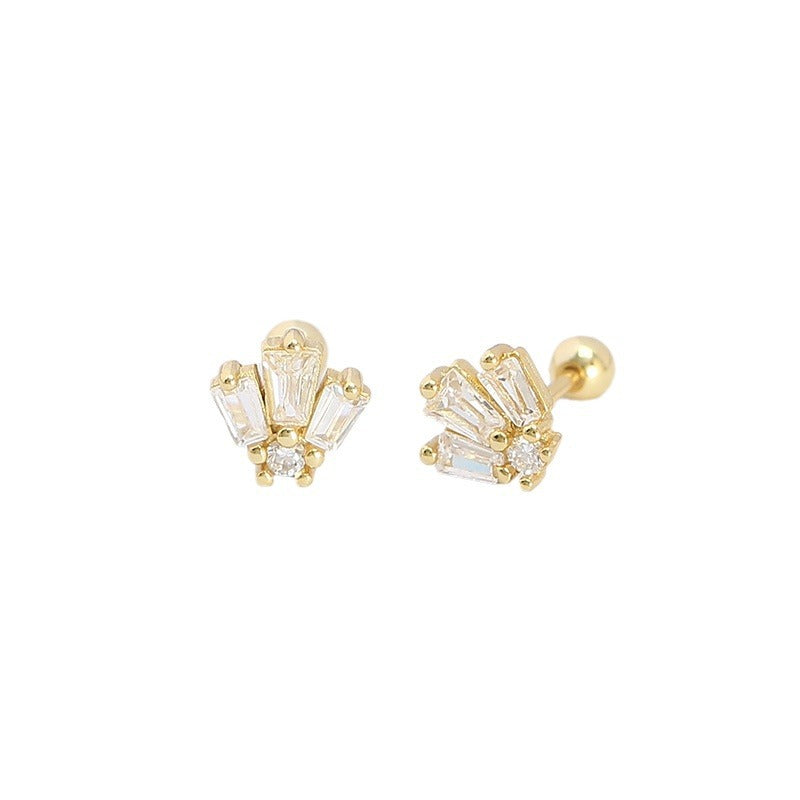 925 Sterling Silver Geometric Square Cubic Zirconia Threaded Cartilage Stud Earrings for Women