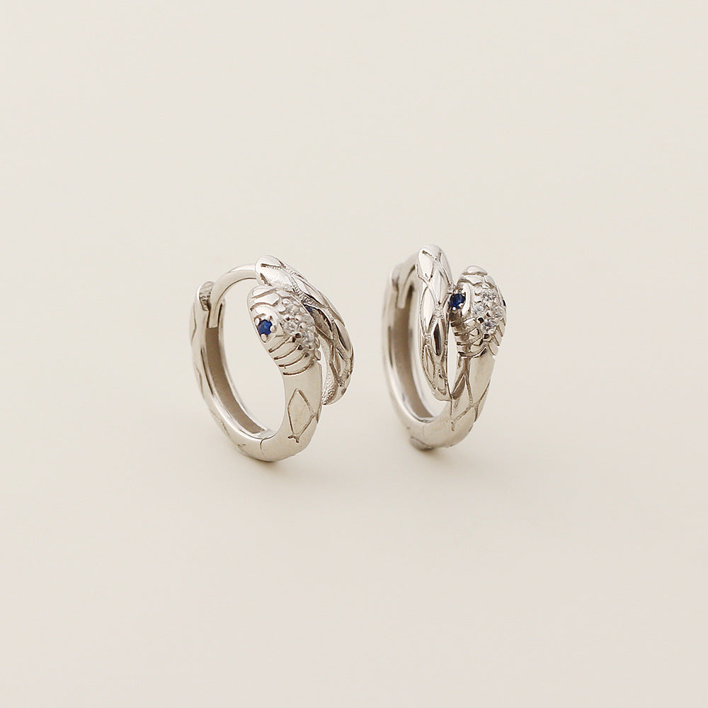 Pendientes Minimalistas de Plata de Ley 925 con Forma de Serpiente e Incrustaciones de Diamantes de Imitación, Unisex