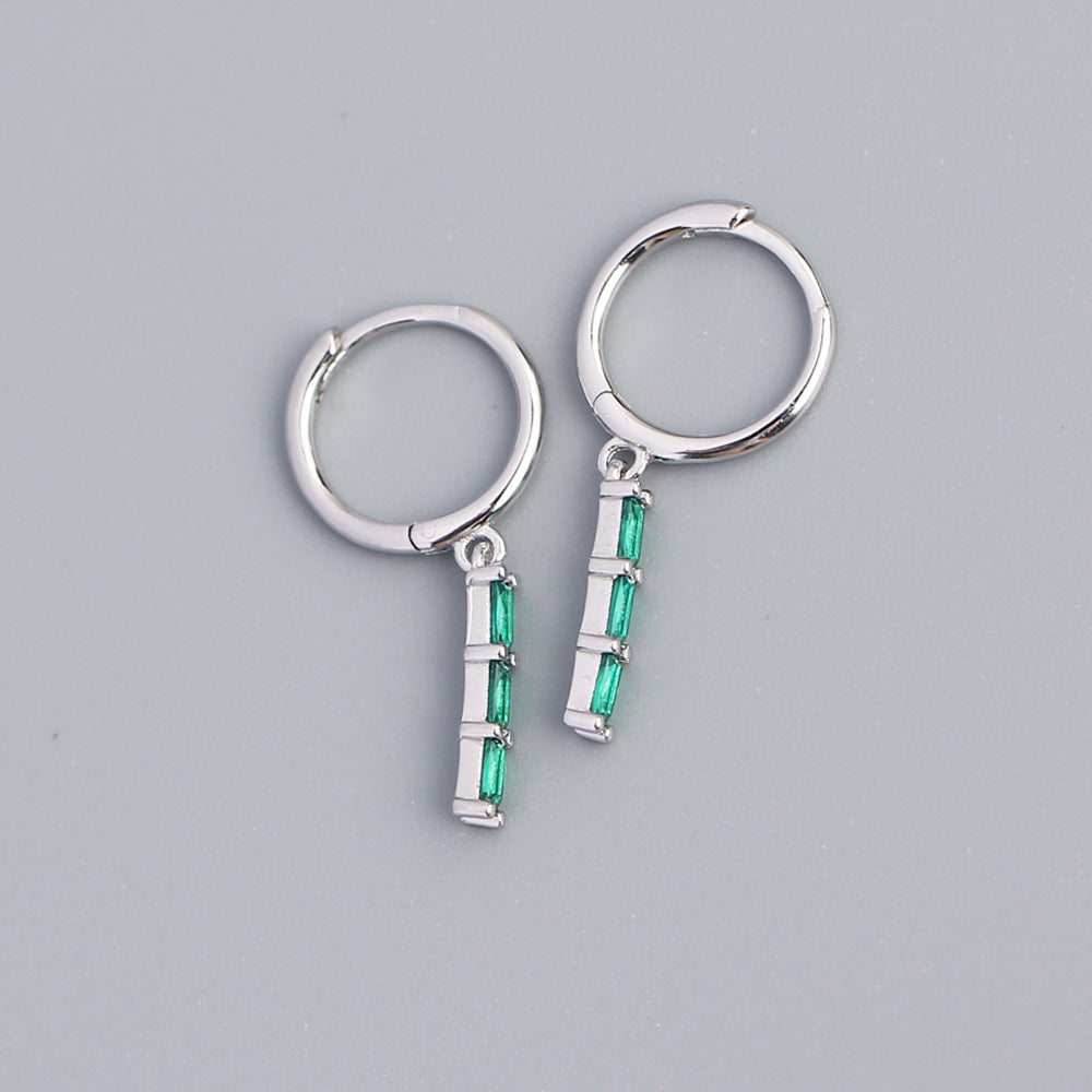 Minimalist Geometric Rectangular S925 Sterling Silver Hoop Earrings with Zircon Inlay for Women