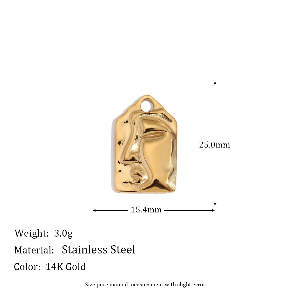 Minimalist Geometric Pendant with 14K Gold Plated Stainless Steel Round Heart Shape and Greek Key Pattern for DIY Jewelry Making