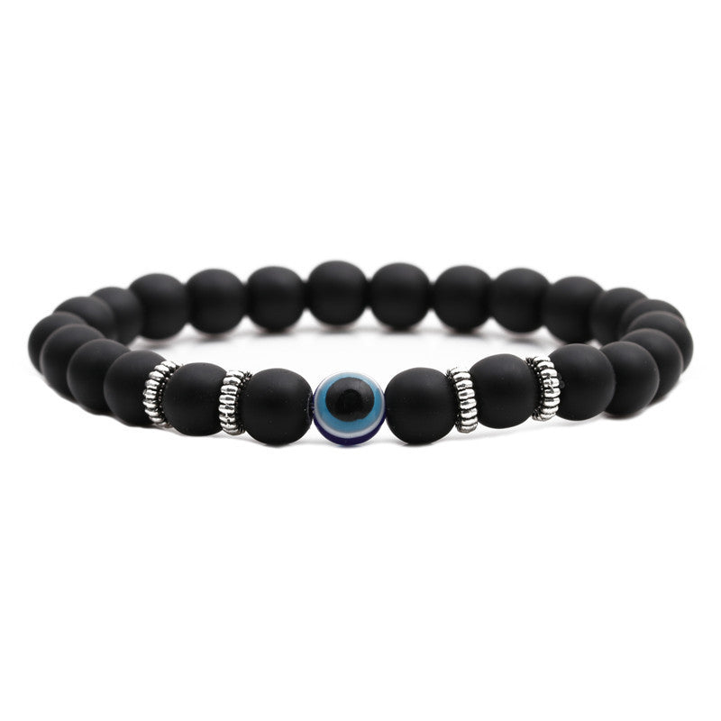 Fashion Elegant Matte Tiger Eye Volcanic Stone Lapis Lazuli Evil Eye Geometric Round Beaded Stretch Bracelet Unisex