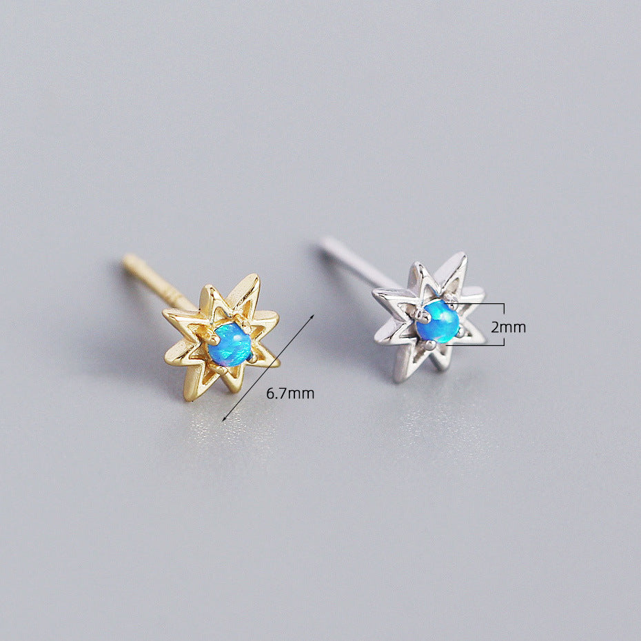 Sweet-Edgy Octagonal Star Shaped S925 Sterling Silver Opal Stud Earrings for Women