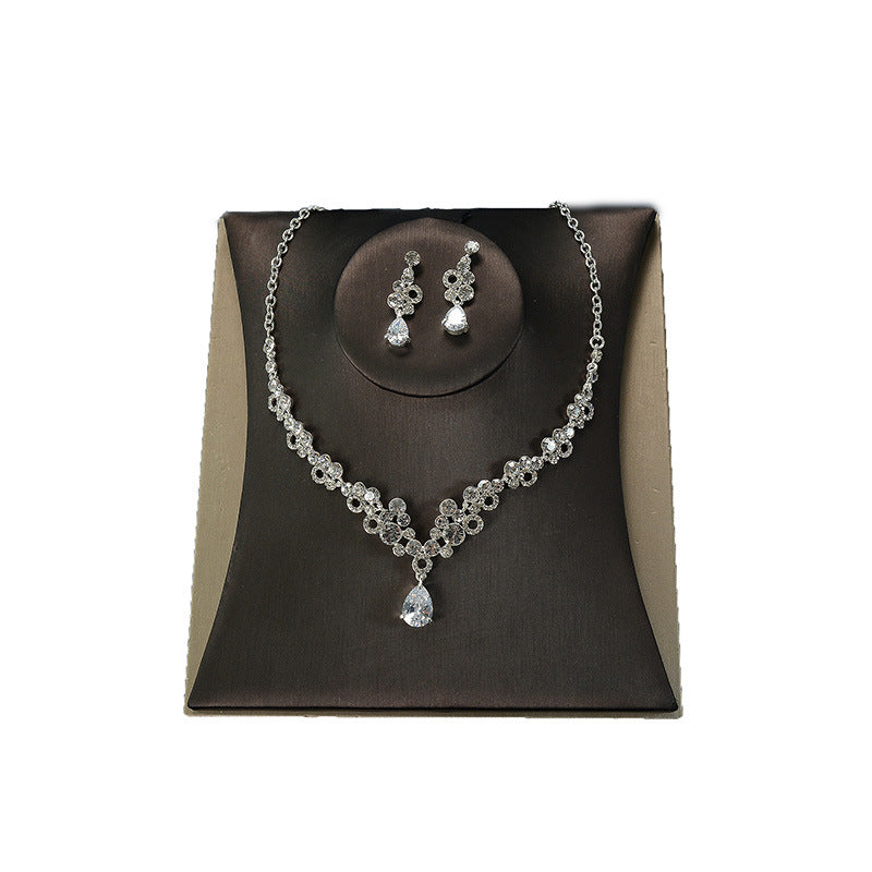 Minimalist Elegant Floral Alloy Plated Cubic Zirconia Rhinestone Necklace and Earring Set with Cable Chain for Women Wedding Bridal Jewelry