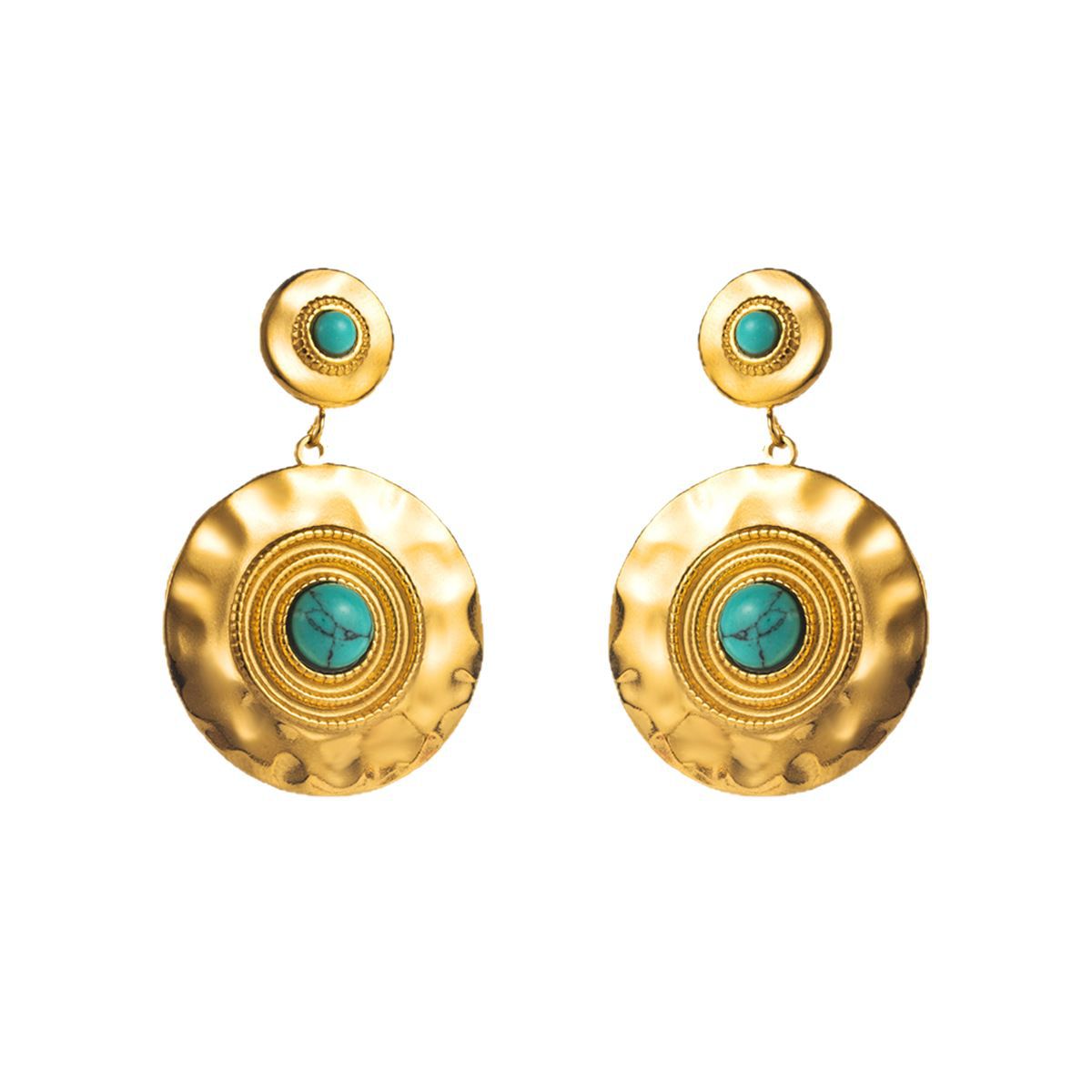 Pendientes de Acero Inoxidable Geométricos Vintage con Incrustaciones de Turquesa y Acabado Chapado