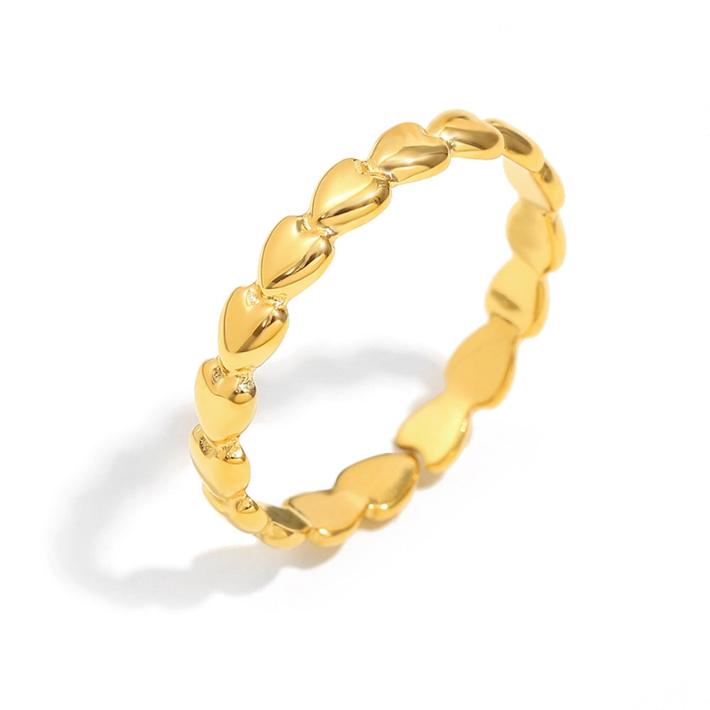 Anello da donna minimalista retrò a forma di cuore con tonalità fredde, in acciaio inossidabile placcato oro 18 carati