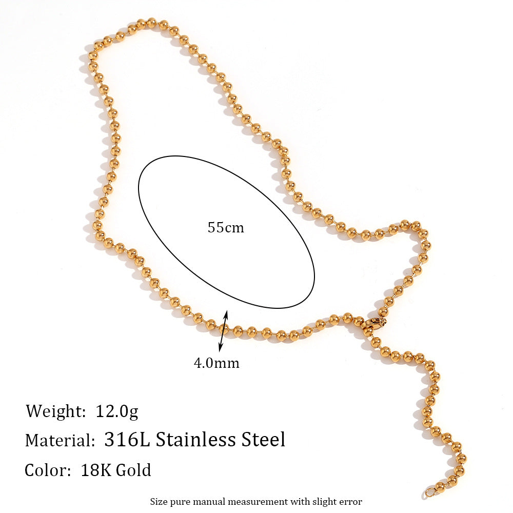 Minimalist Geometric Stainless Steel Plated 18K Gold Necklace for Women with 4mm Beads and Round Pendant