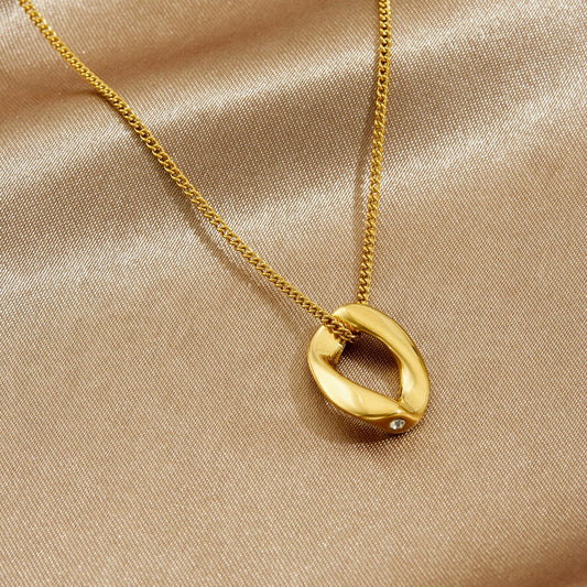 Minimalist Vintage Oval Geometric Gold Plated Stainless Steel Pendant Necklace for Women
