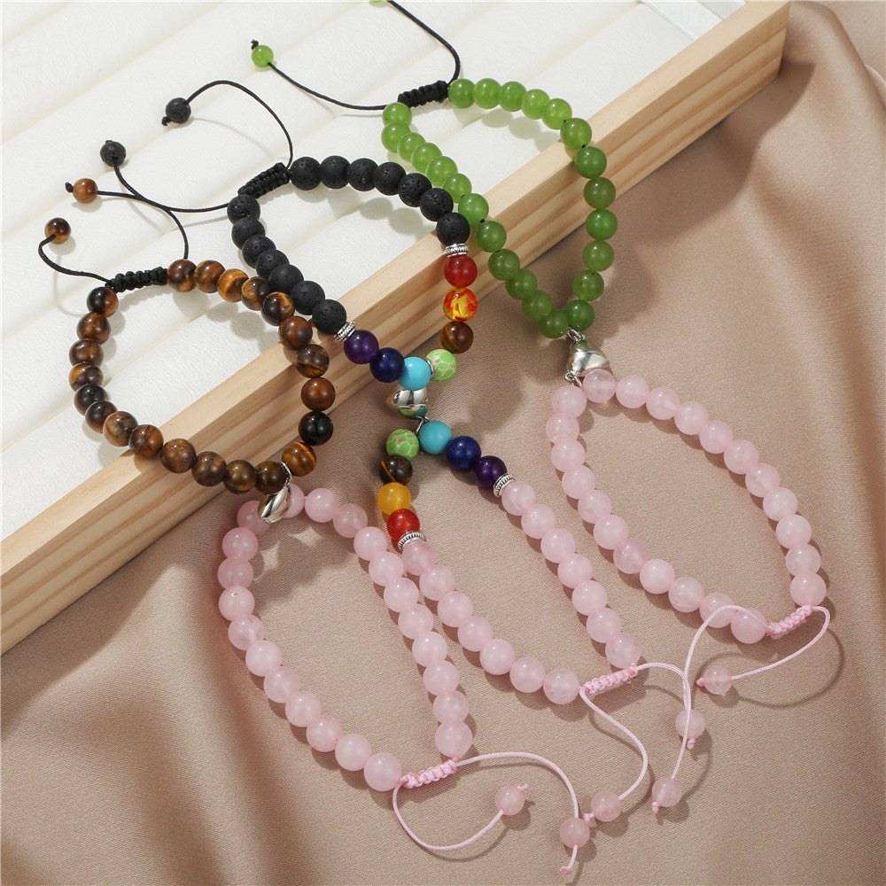 Geometric Round Natural Stone Bracelet Set for Couples