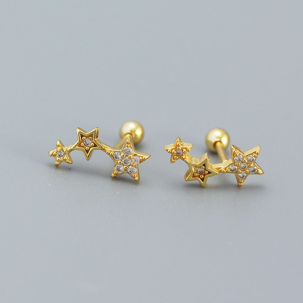 Minimalist Star-Shaped S925 Sterling Silver Ear Cuffs with Rhinestone Inlay for Women