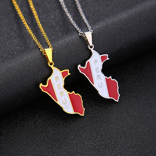 Vintage Geometric Enamel Pendant Necklace for Unisex Stainless Steel with Titanium Steel Charm and O-Chain