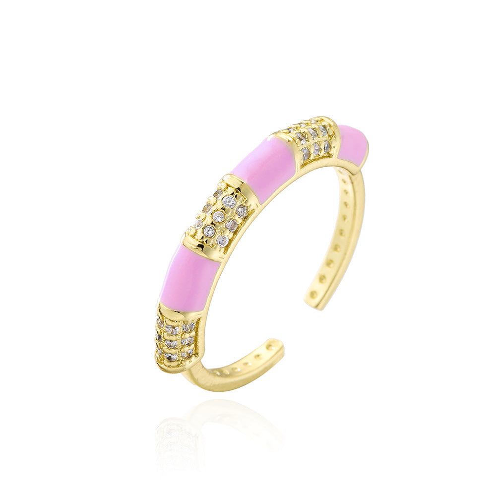 Anello Aperto Geometrico da Donna Stile Bohemien Realizzato in Rame Placcato Oro 18K e Finitura Smaltata