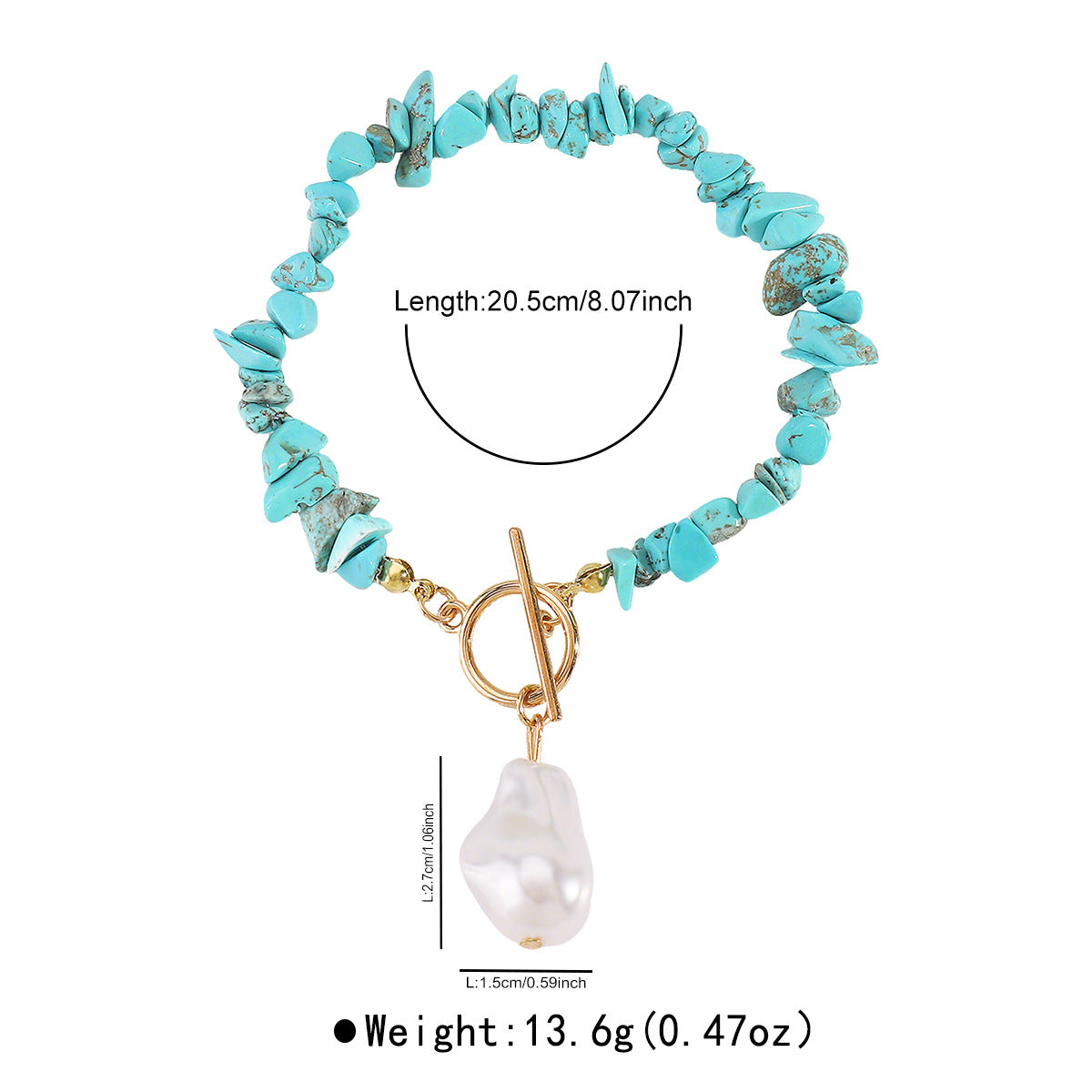 Collana pendente etnica vintage geometrica turchese e perle sintetiche con chiusura a ginocchietto