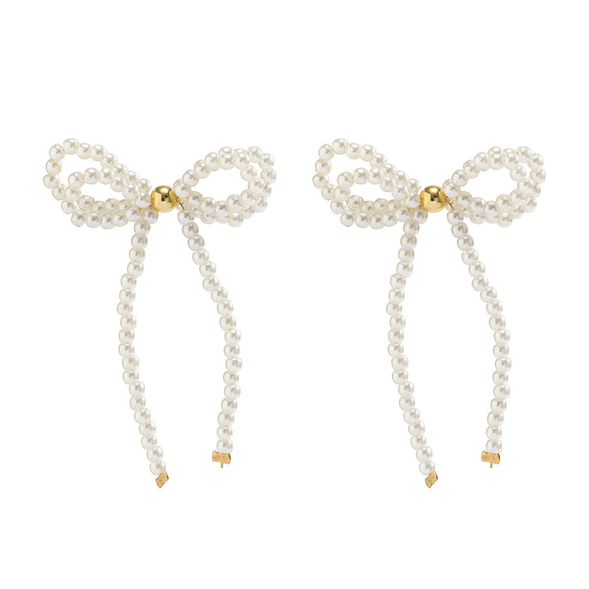 Dainty Bow-Shaped Earrings with Imitation Pearl Accents for Women, Handcrafted Fresh and Sweet Style