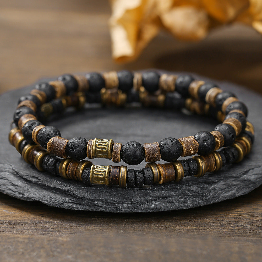 Geometric Wood and Coconut Shell Beaded Bracelet for Men and Women