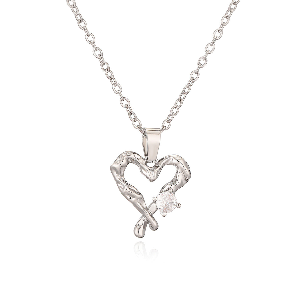 Minimalist Hollow Heart Pendant Necklace in Copper with 18K Gold Plating and Zircon Inlay