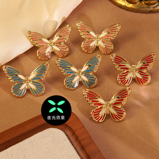 Sweet Drip Oil Stainless Steel Butterfly Earrings Glow in the Dark