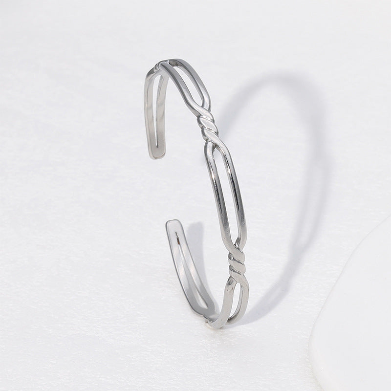 Bracciale Minimalista da Donna in Acciaio al Titanio Placcato Oro, Design a Doppio Anello, Gioielli Ipoallergenici in Acciaio Inossidabile