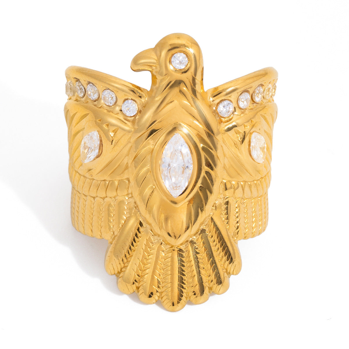 Anello in acciaio titanio geometrico a forma di aquila con placcatura in oro PVD sottovuoto per donna accessorio moda