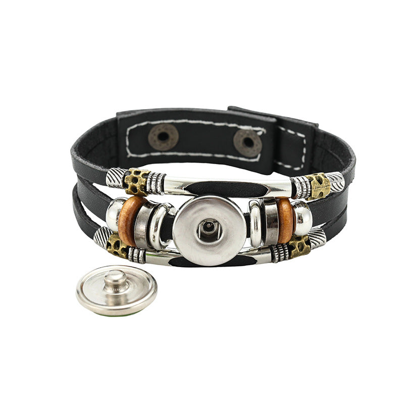 Bracciale unisex vintage in pelle placcata con forme geometriche, multistrato, intrecciato