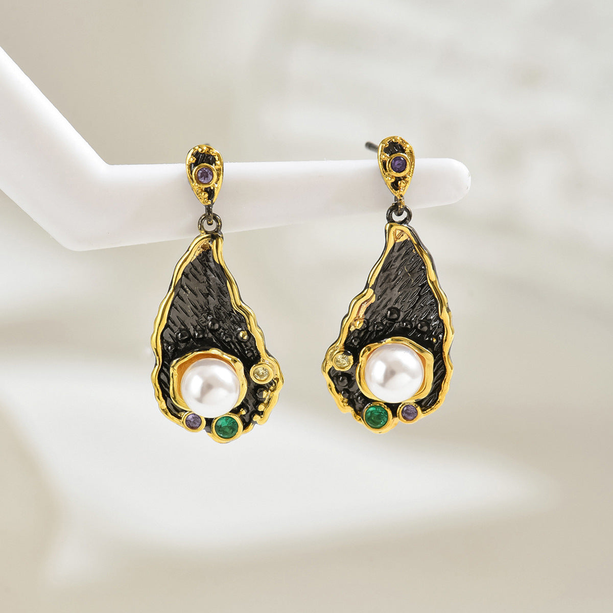 Pendientes de gota de agua elegantes de oficina para mujer con esmalte y circonita incrustada, diseño floral y geométrico