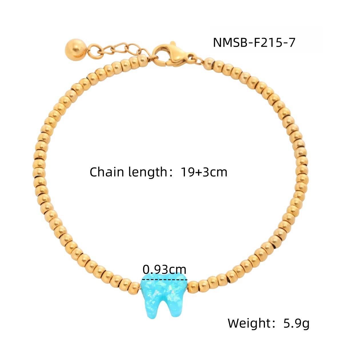 Bracciale da donna in acciaio inossidabile placcato oro 18 carati a forma di dente colorato