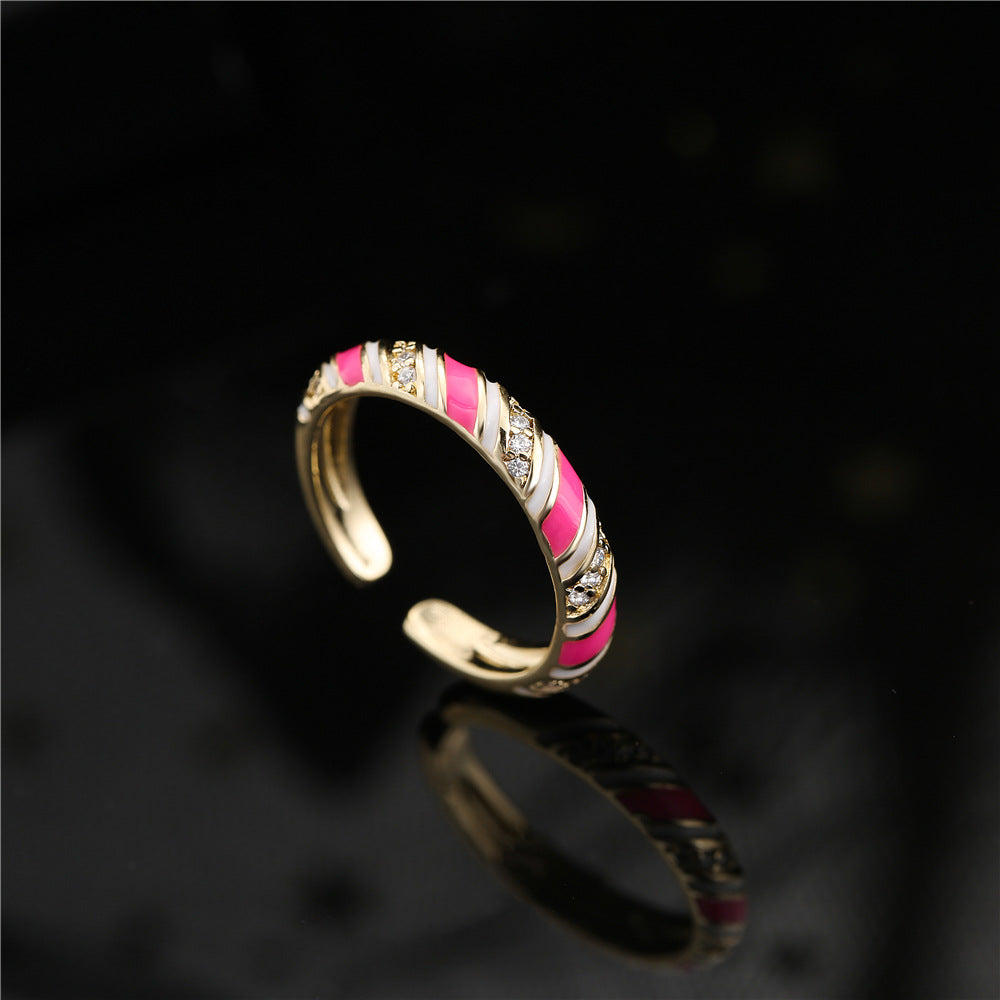 Geometric Micro-pave Cubic Zirconia Drip Oil Brass Ring for Women