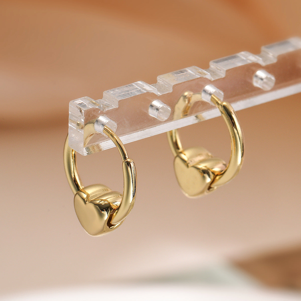 Minimalist Heart-Shaped Copper Earrings with 18K Gold Plating and Micro-Pave Zirconia for Women
