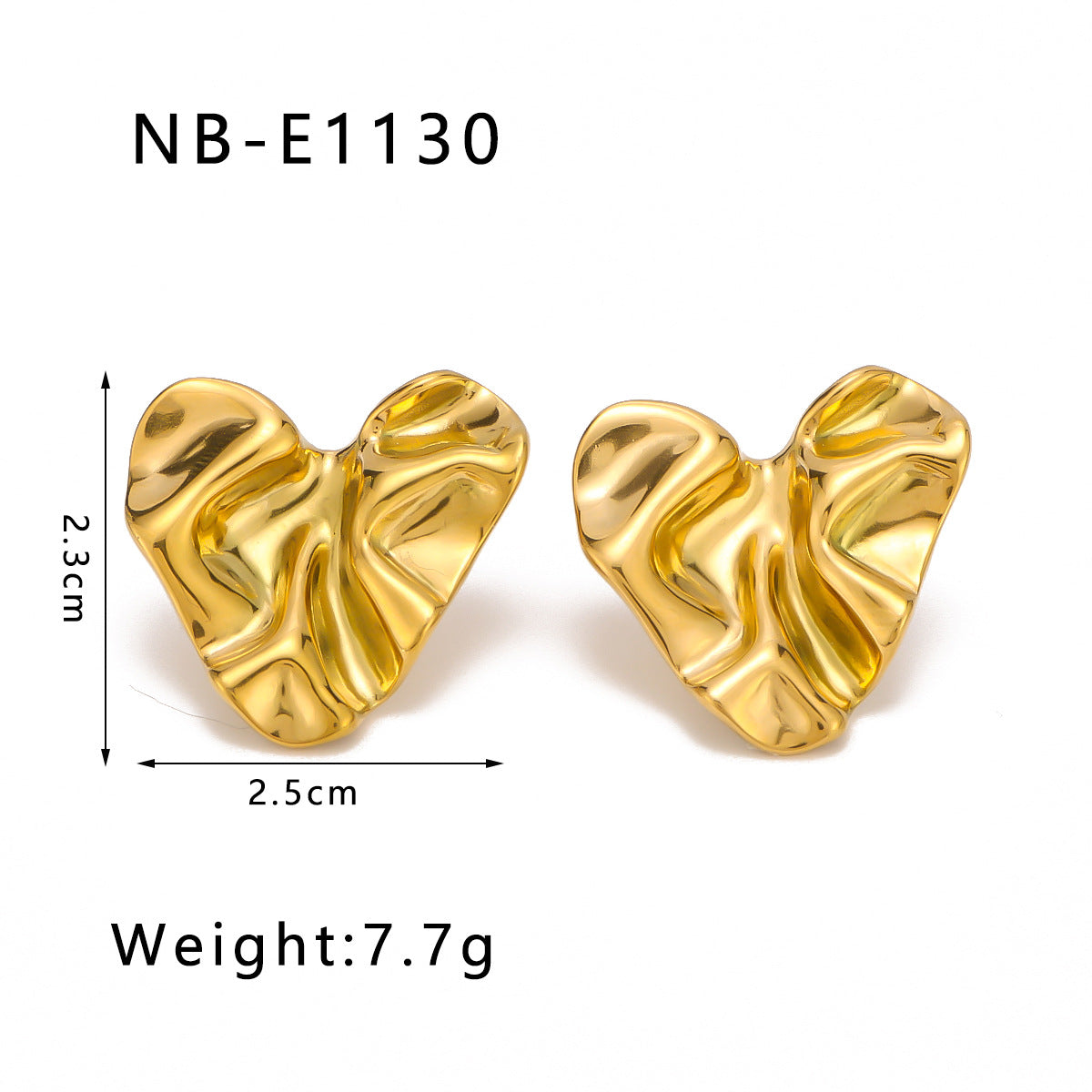 Minimalist Heart-Shaped Stainless Steel Earrings with 18K Gold Plating and Textured Folded Surface for Women