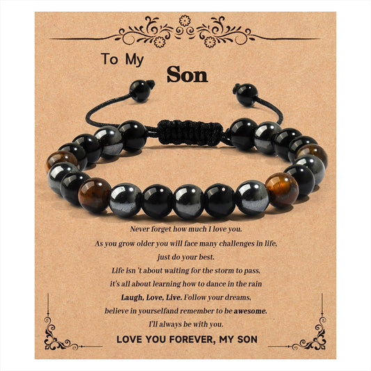 Handmade Geometric Tiger's Eye Obsidian Hematite Bracelet for Men and Women