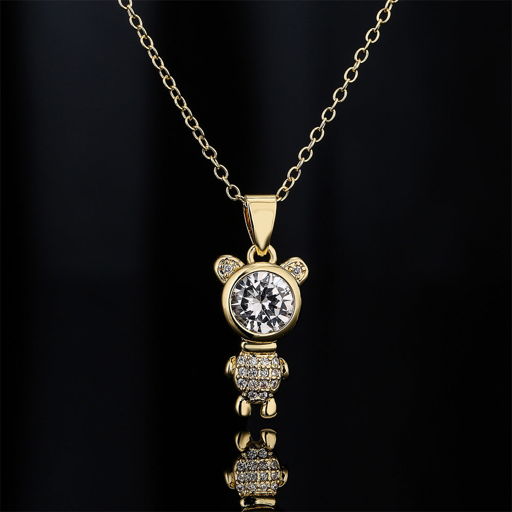 Collana Pendente con Animali Carini da Donna con Base in Rame Placcata in Oro 18K con Ciondoli a Orso e Coniglio