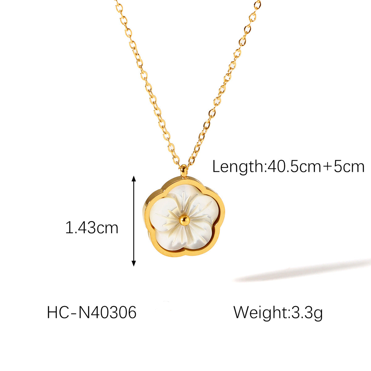 Minimalist Floral Stainless Steel Necklace with Zircon and Mother-of-Pearl Inlay Pendant on Cross Chain for Women