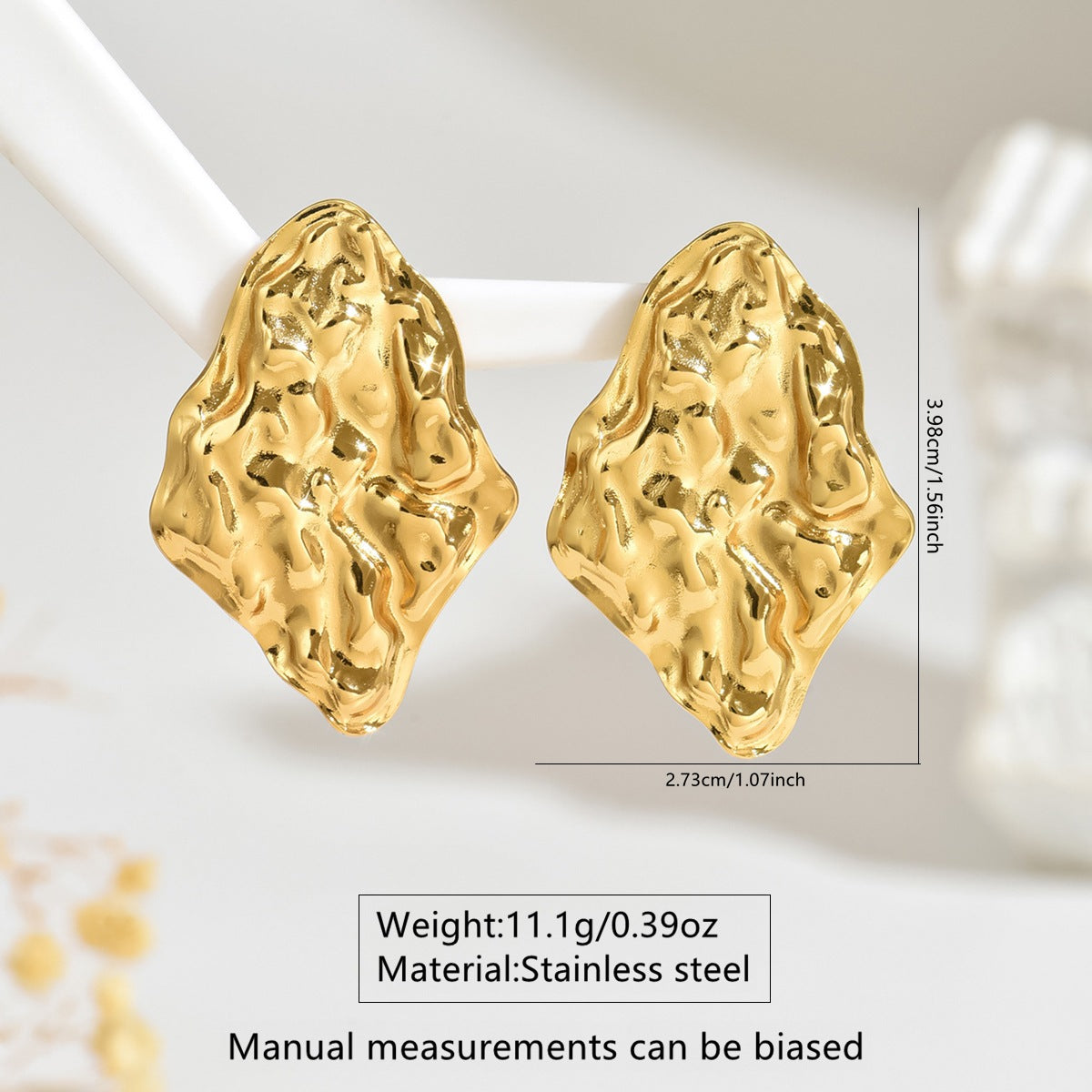 Vintage Elegant Irregular Pleated Geometric Stainless Steel Earrings