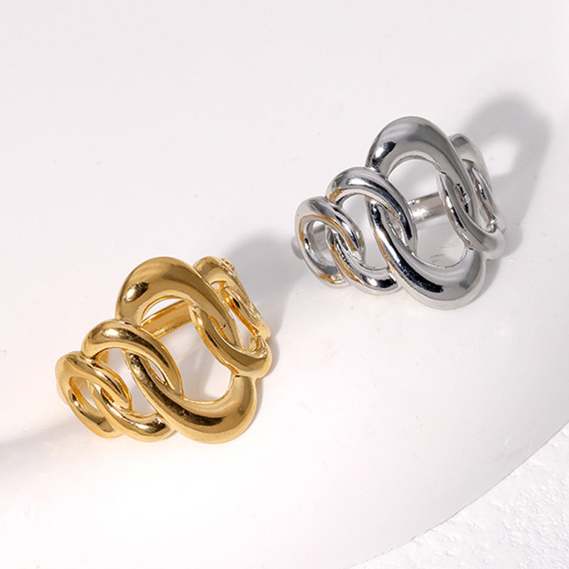 Minimalist Geometric Titanium Steel Adjustable Ring for Women with Electroplated Finish and Irregular Oval Shape