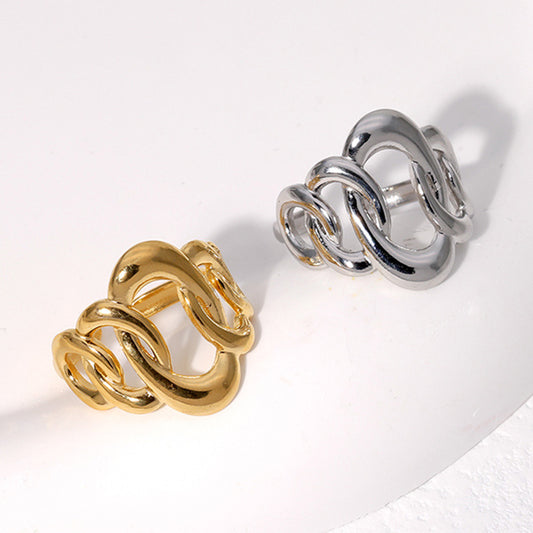 Minimalist Geometric Titanium Steel Adjustable Ring for Women with Electroplated Finish and Irregular Oval Shape