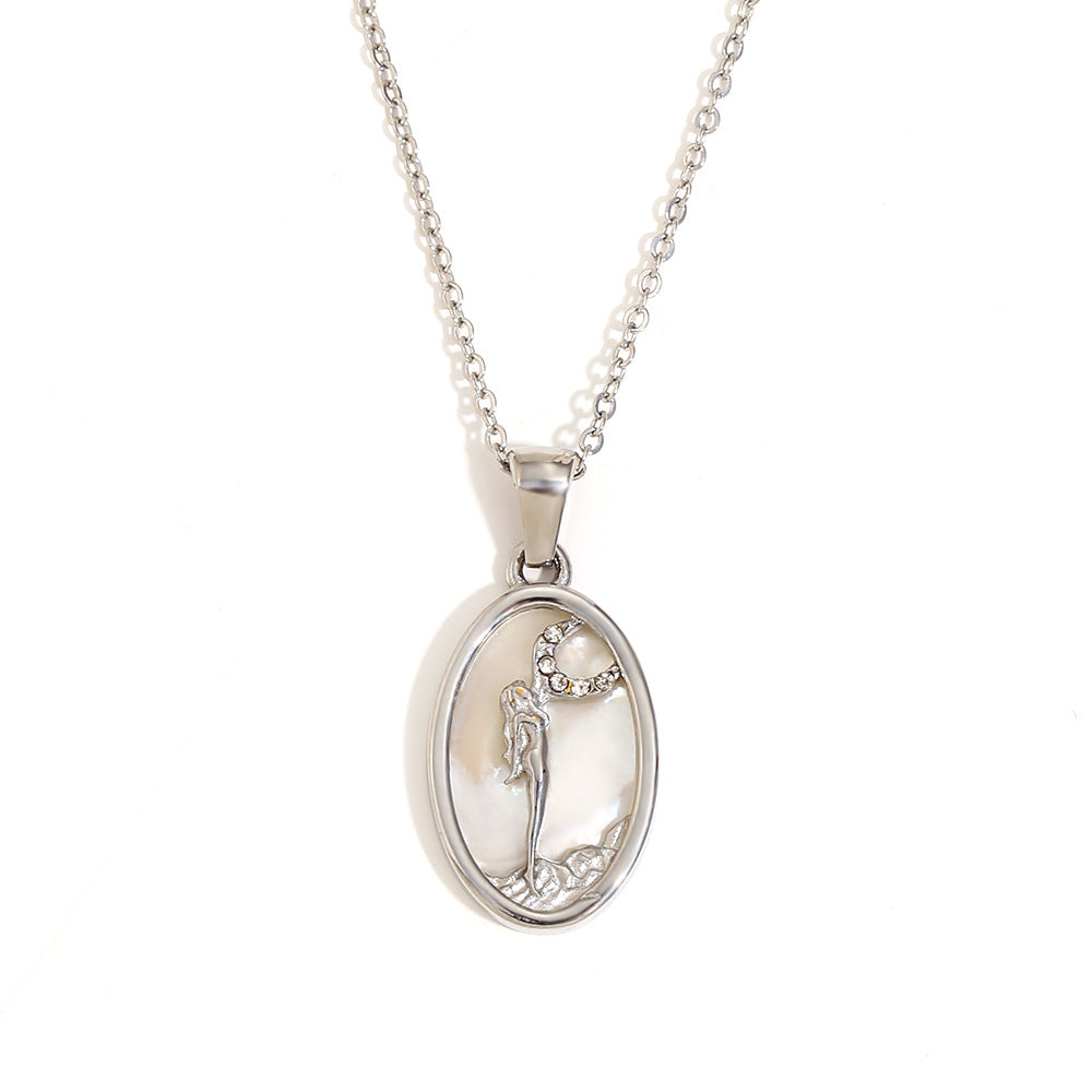 Collana con Pendente a Cuore Floreale Vintage in Agata Rossa da Donna con Catena in Acciaio Inox e Placcatura in Oro 18K