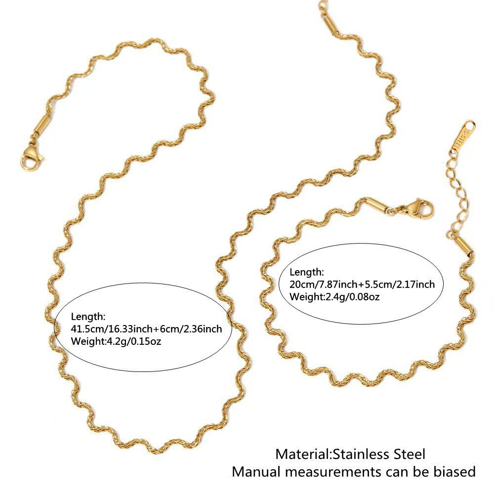 Minimalist Luxury Geometric Wavy Line Stainless Steel Plated Necklace and Bracelet Set for Women