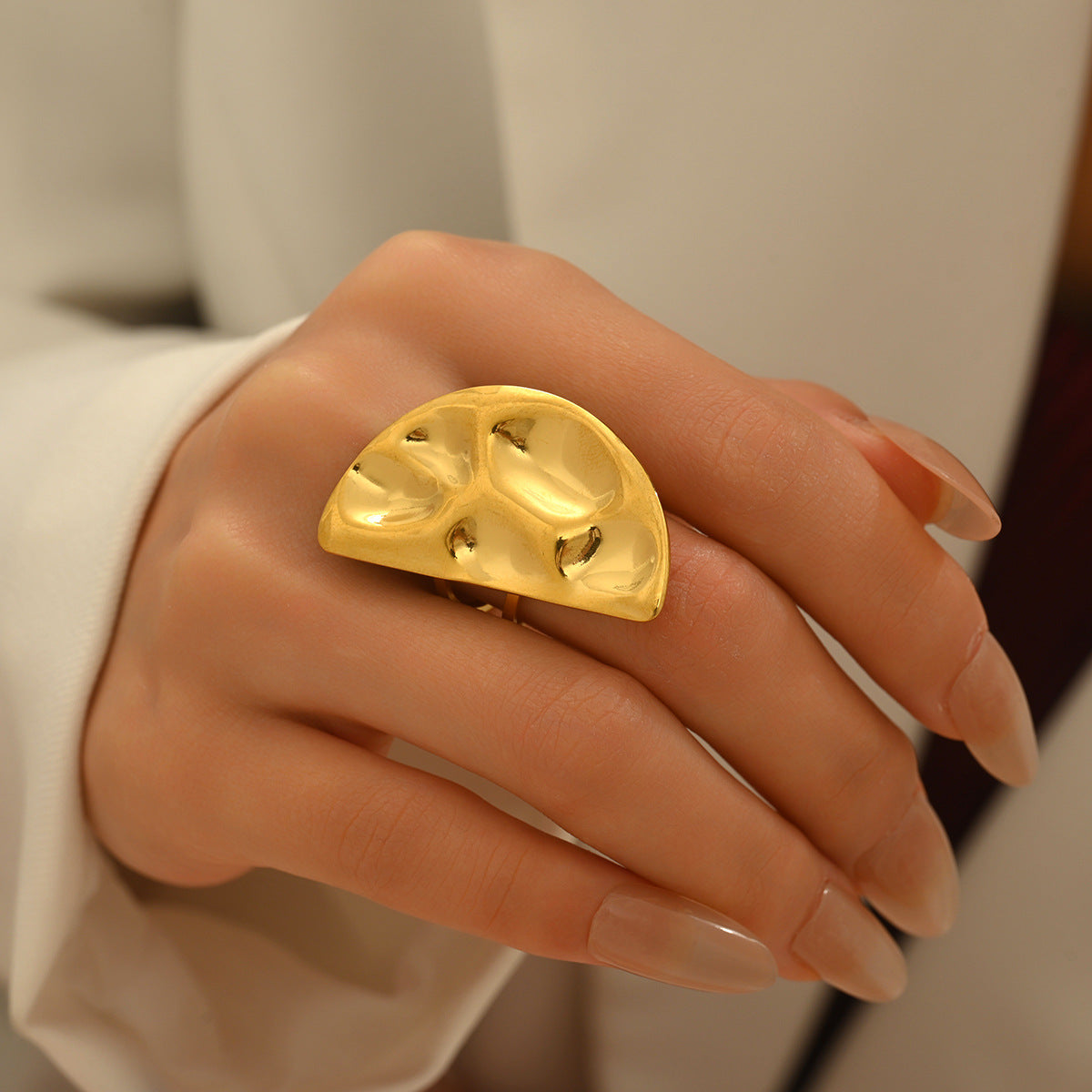 Geometric Pleated Copper Ring with Plating Finish for Women Fashionable Adjustable Band Ring