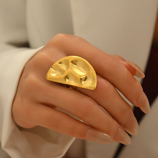 Geometric Pleated Copper Ring with Plating Finish for Women Fashionable Adjustable Band Ring