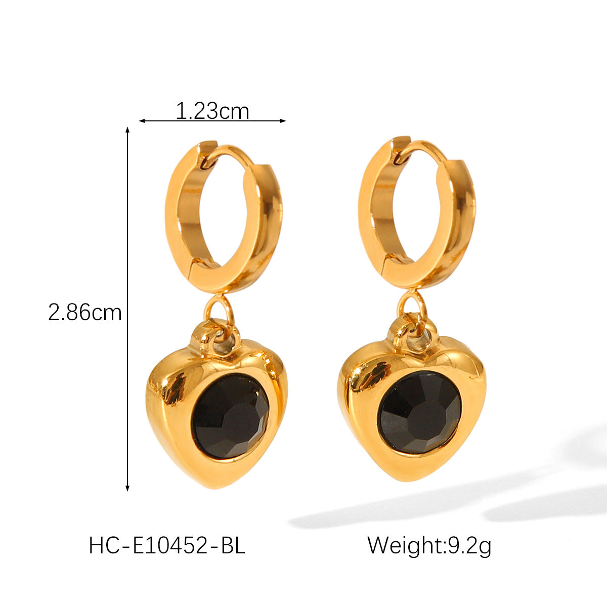 Luxury Minimalist Heart Shaped 18K Gold Plated Stainless Steel Earrings with Cubic Zirconia for Women