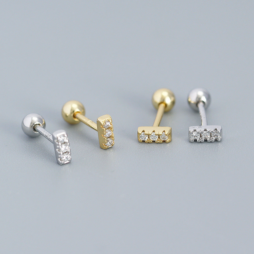 Orecchini a perno geometrici minimalisti in zirconia cubica in argento sterling 925 con finitura placcata