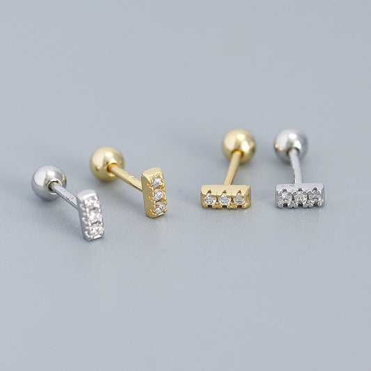 Orecchini a perno geometrici minimalisti in zirconia cubica in argento sterling 925 con finitura placcata