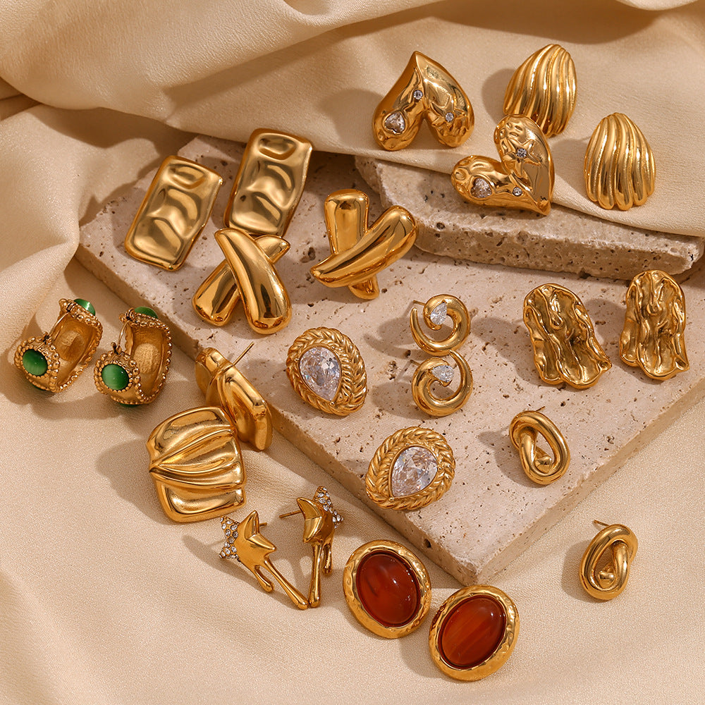 Orecchini a perno geometrici irregolari da donna in stile francese vintage, realizzati in acciaio inossidabile con placcatura in oro 18 carati