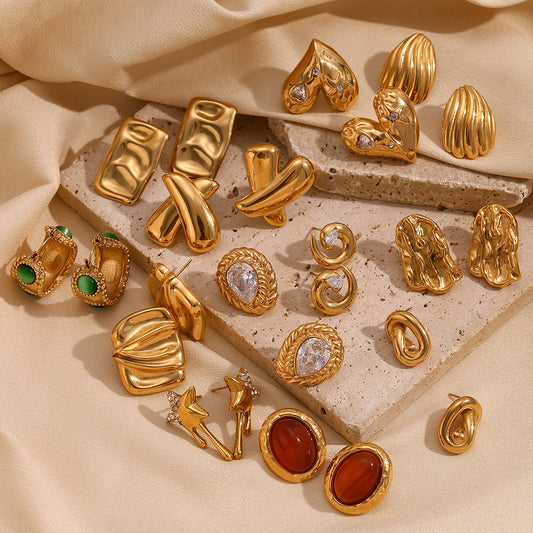 Orecchini a perno geometrici irregolari da donna in stile francese vintage, realizzati in acciaio inossidabile con placcatura in oro 18 carati