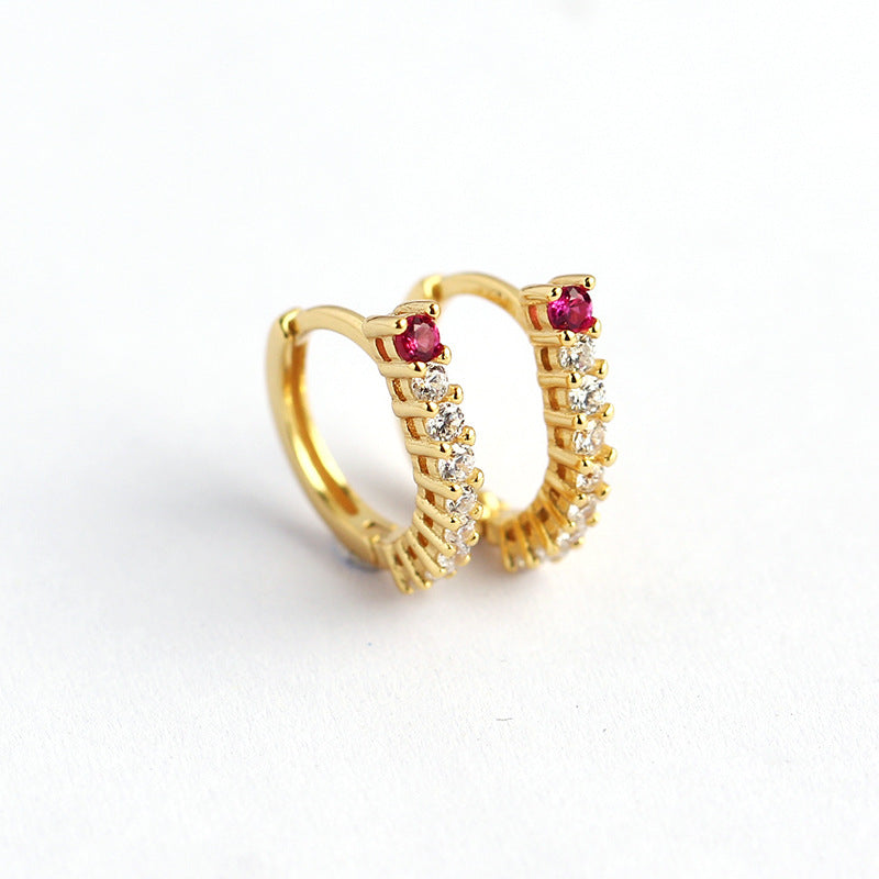 Elegant 925 Sterling Silver Round Geometric Inlaid Rhinestone Hoop Earrings for Women