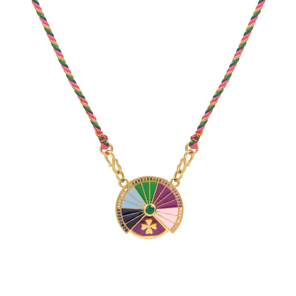 Collana con Pendente Girevole Tarocchi con Motivi Floreali e a Cuore, Design a Moneta in Rame Placcato Oro, Gioiello di Moda per Ufficio da Donna