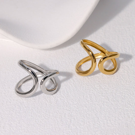 Minimalist Asymmetrical Geometric Ring in Stainless Steel with Gold Plating for Women