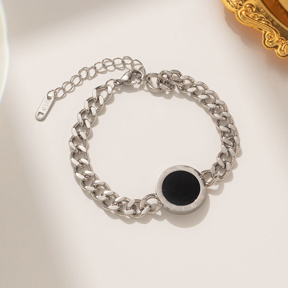 Minimalist Titanium Steel Roman Numeral Bracelet for Women with Geometric Design and Plated Finish