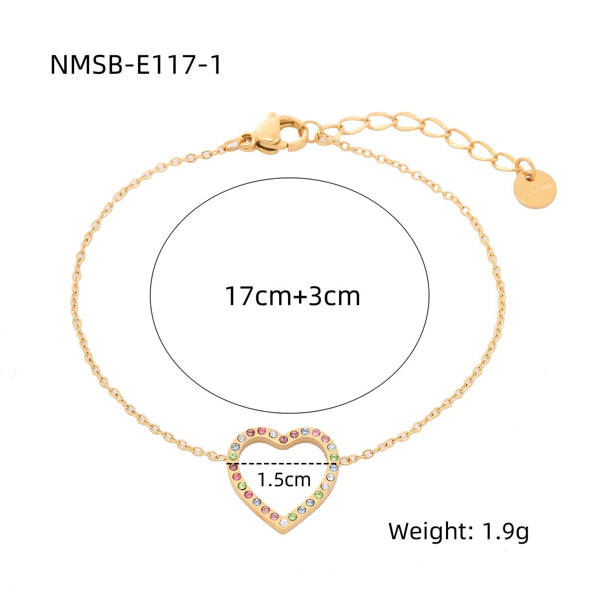 Bracciale da donna in acciaio inossidabile a forma di cuore cavo, alla moda e minimalista, con strass micro-incastonati e finitura placcata